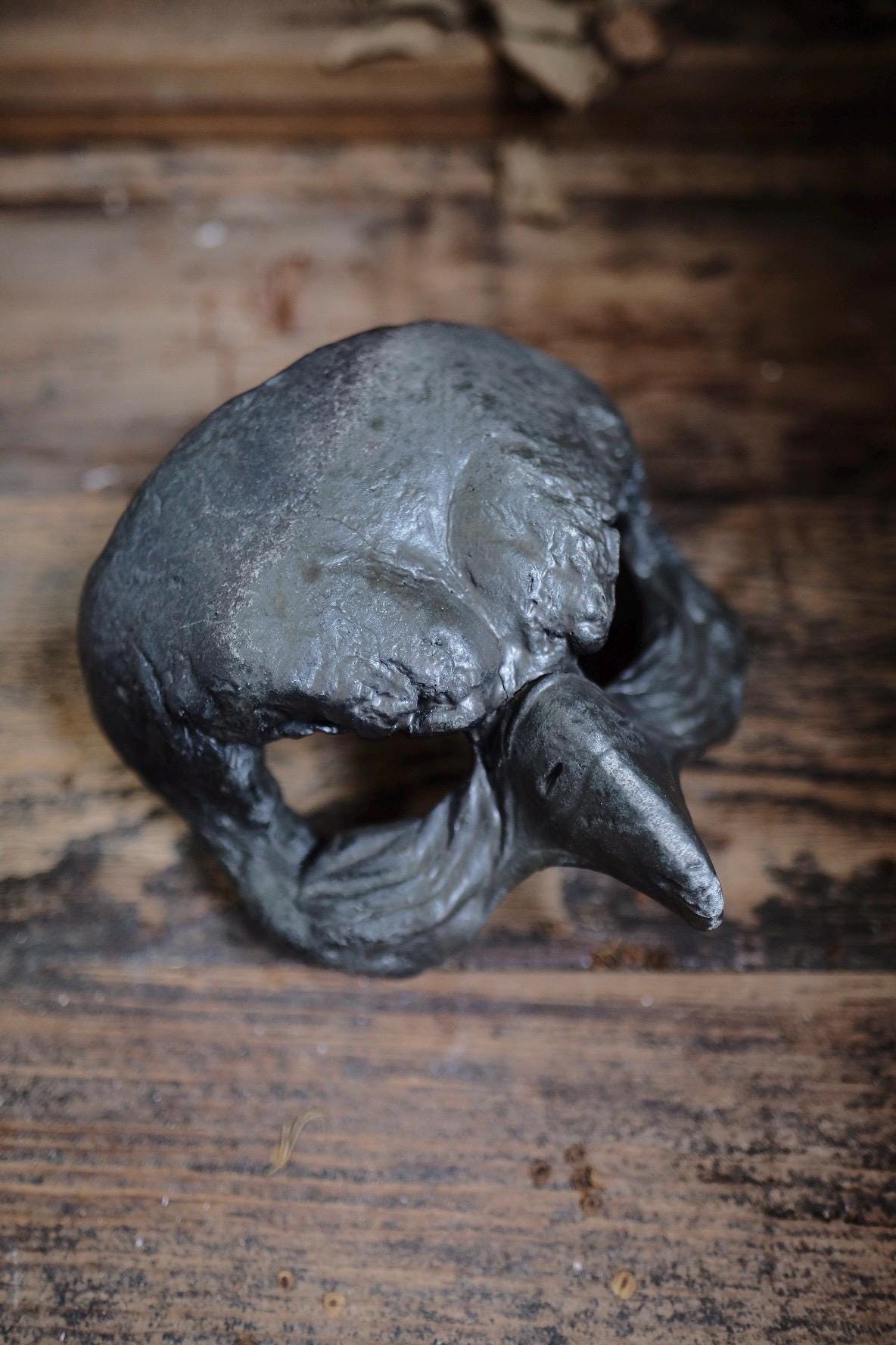 Woodfired Ceramic Bird Mask -  Leather & Tobacco