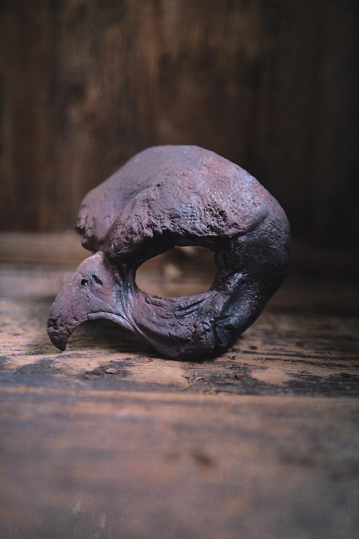 Woodfired Ceramic Bird Mask -RUST